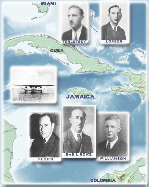 Basil Rowe and the First Aborted Flight in Jamaica - Pilots and Commodore with routes from Miami to Cuba-Jamaica-Barranquilla