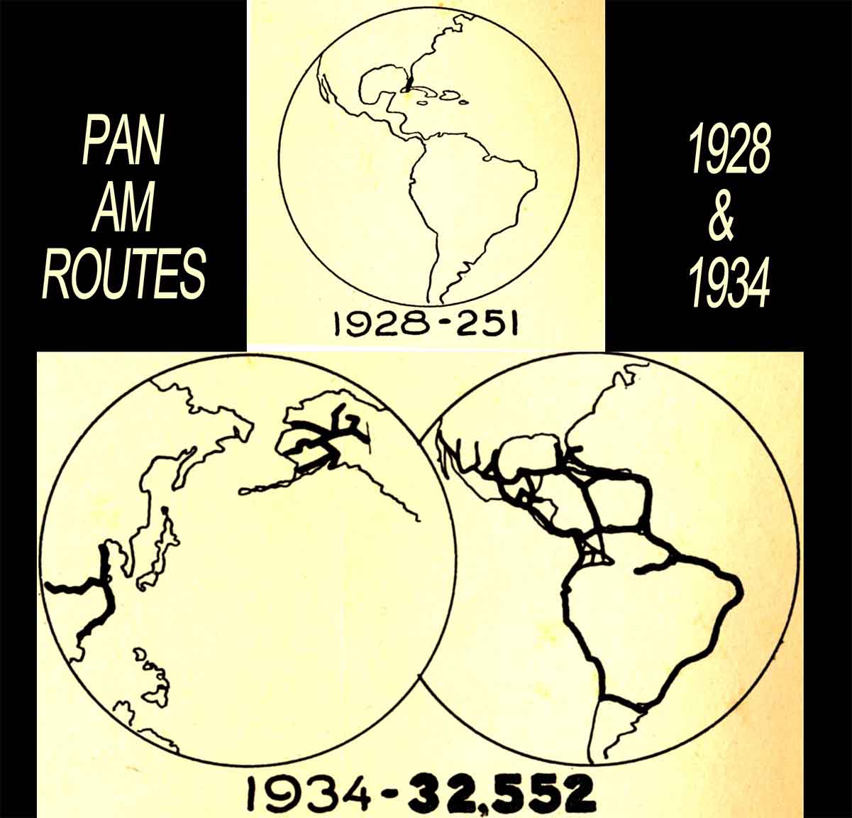 1 PanAm Routes 1928 v. 1934