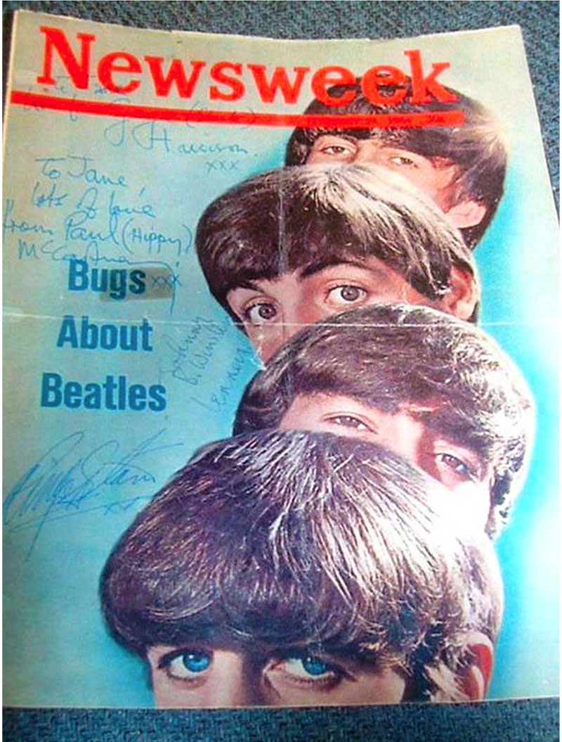 Pan Am Beatles Newsweek cover with their autographs for Jane Luna Euler