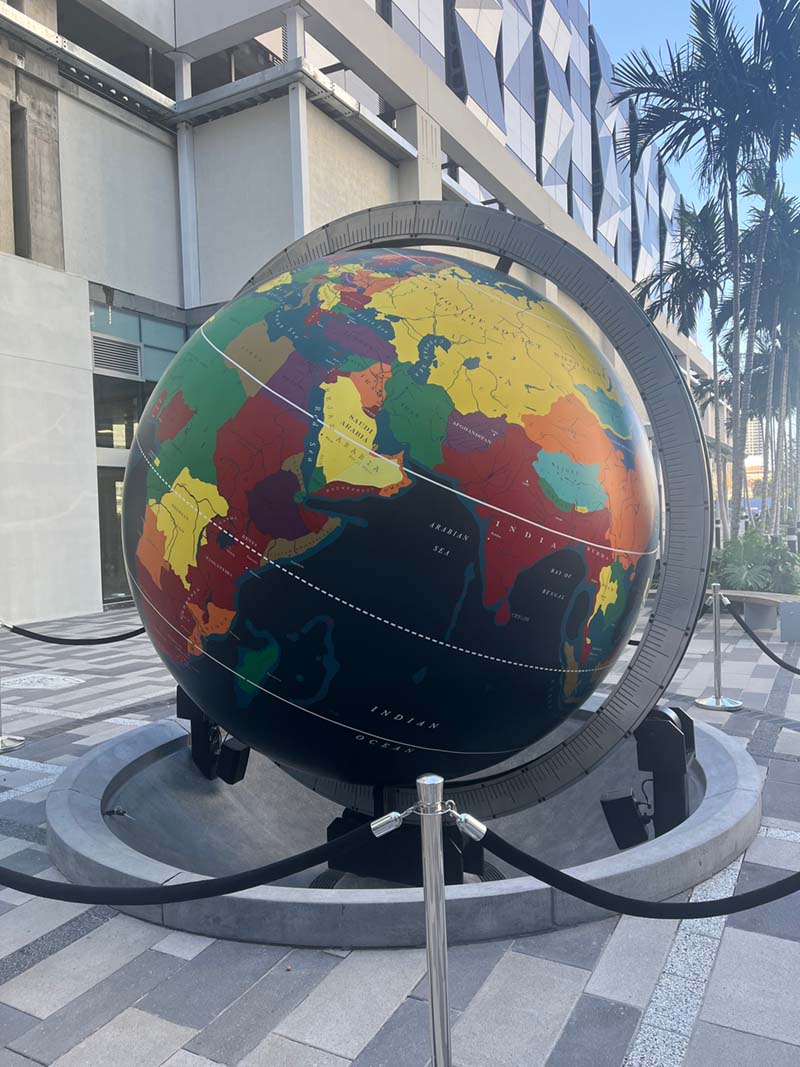 Pan Am Globe at Miami's Worldcenter today, photo by Edie Stavinoha