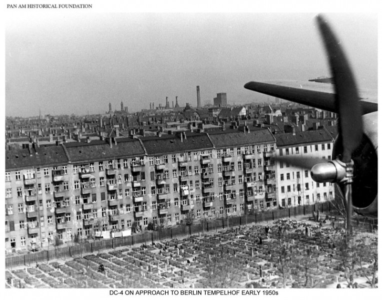 Pan Am DC 4 Approaching Berlin Tempelhof early 1950s.